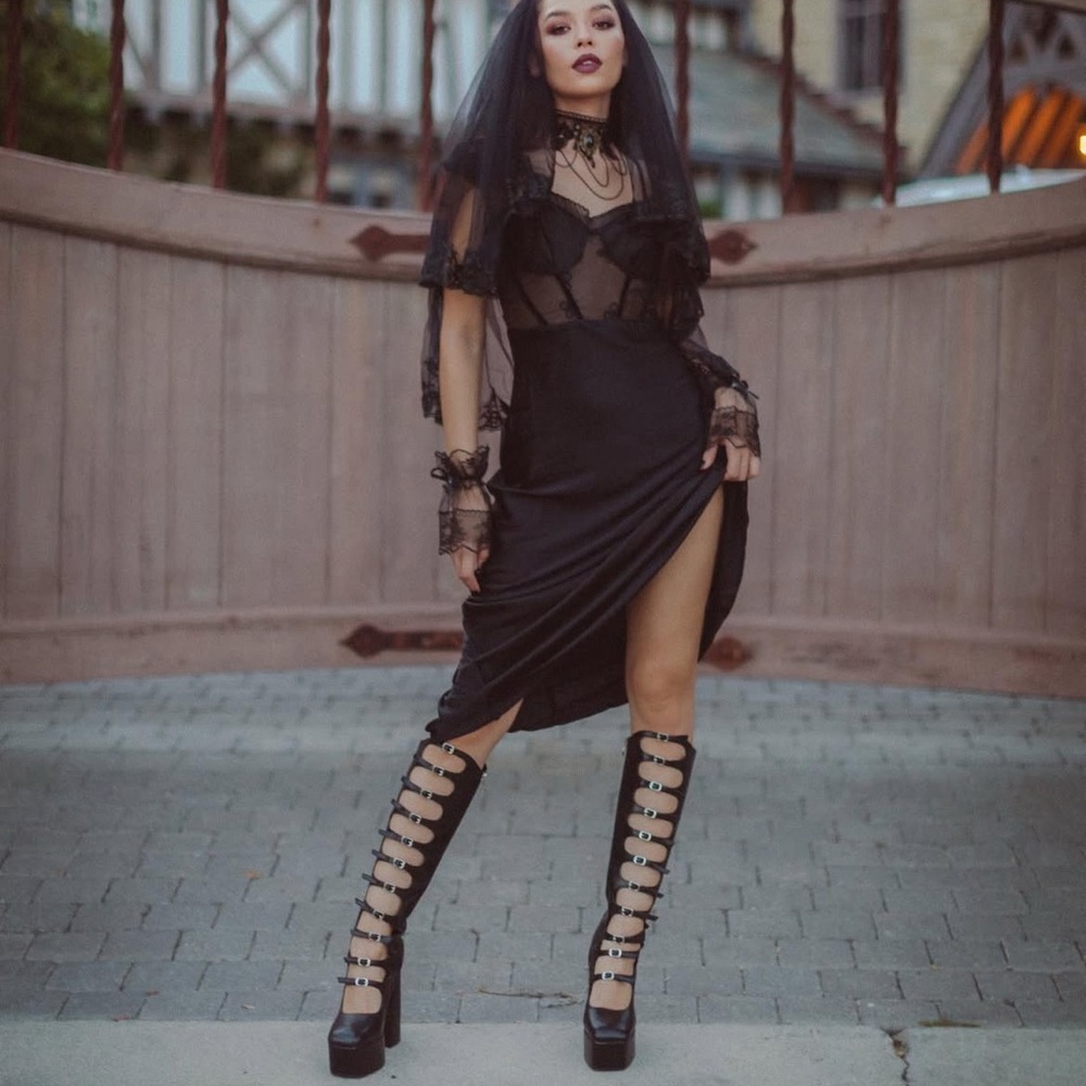 Nasty Gal Black Lace-Trim Satin Slip Dress - Picture 3 of 7